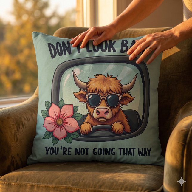 Funny Highland Cow Retro Western Motivierend Kunst Kissen (Funny Highland Cow Retro Western Motivational Art Throw Pillow Mockup D)