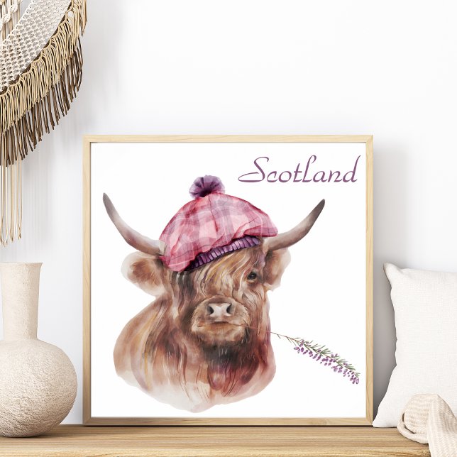 Funny Highland Cow Tartan Cap Scotland Animal Art Poster (Von Creator hochgeladen)