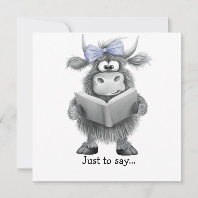 Funny Highland Kuh Hand gezogen, nur um zu sagen Dankeskarte (Vorderseite)