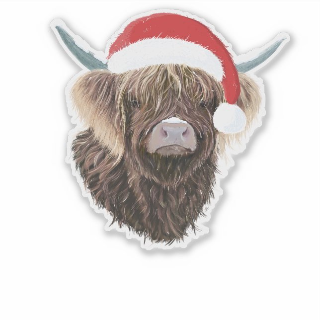 Funny Highland Kuh mit einer Weihnachtszeit-Weihna Aufkleber (Vorderseite)