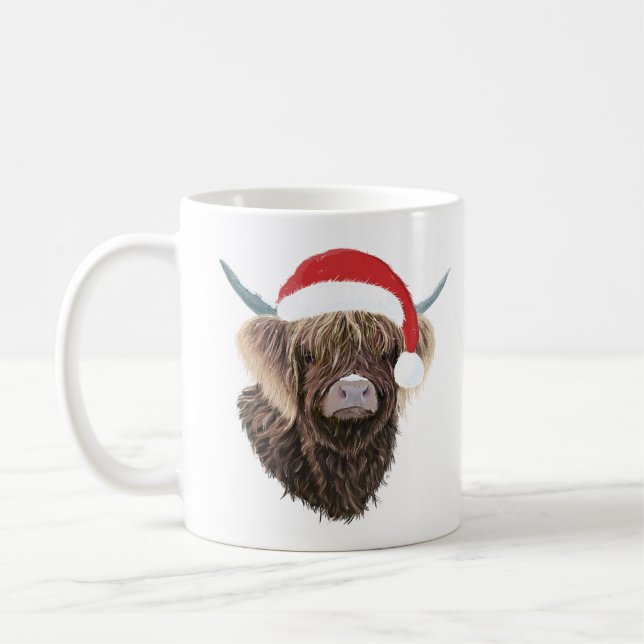 Funny Highland Kuh mit einer Weihnachtszeit-Weihna Kaffeetasse (Links)