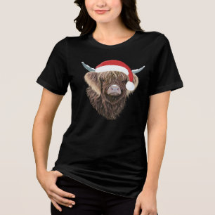 Funny Highland Kuh mit einer Weihnachtszeit-Weihna Tri-Blend Shirt