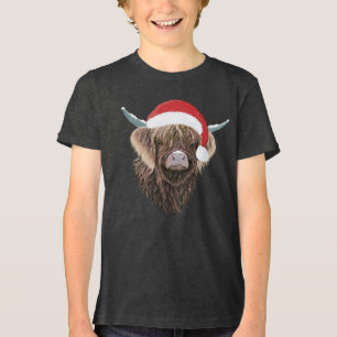 Funny Highland Kuh mit einer Weihnachtszeit-Weihna Tri-Blend Shirt