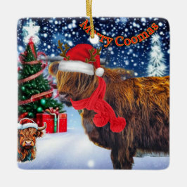 Funny HIghland Kuh Weihnachtsbaumschmuck Keramikornament