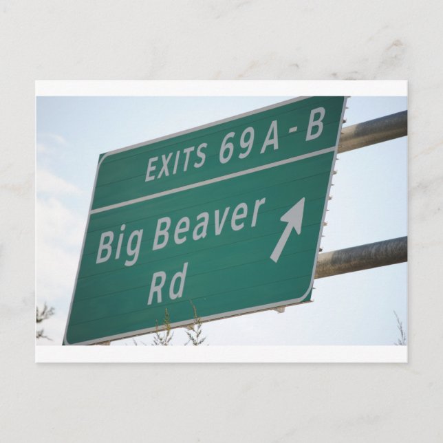 Funny HIghway Signing Big Beaver Road Exit 69 Postkarte (Vorderseite)