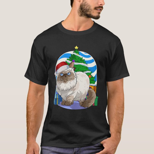 Funny Himalayan Cat Santa Christmas Tree Decor T-Shirt (Vorderseite)