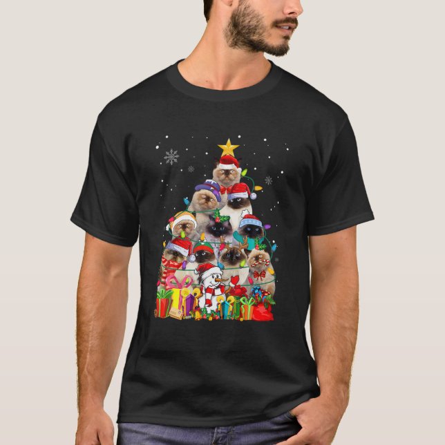 Funny Himalayan Christmas Tree Cute Pet Cat Lover T-Shirt (Vorderseite)