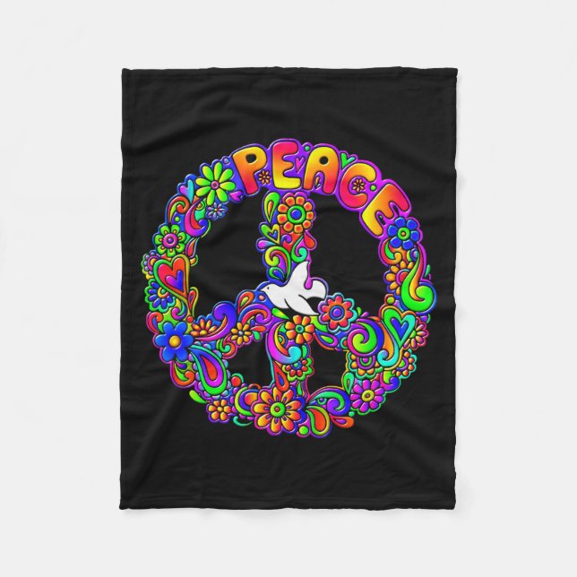 Funny Hipe Flower Wer Peace Sign Tee  Fleecedecke (Vorderseite)
