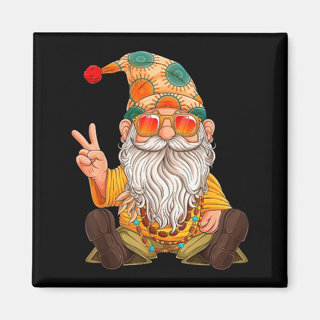 Funny Hipe Gnome Peace Sign Gnomes Lovers Men Wome Magnet (Vorne)