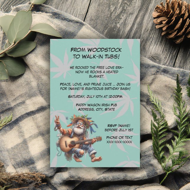 Funny Hippie Birthday-Groovy Old Man Party Einladung (Von Creator hochgeladen)