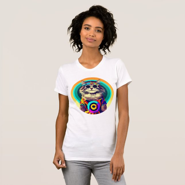 Funny Hippie Cat T-Shirt (Vorne ganz)