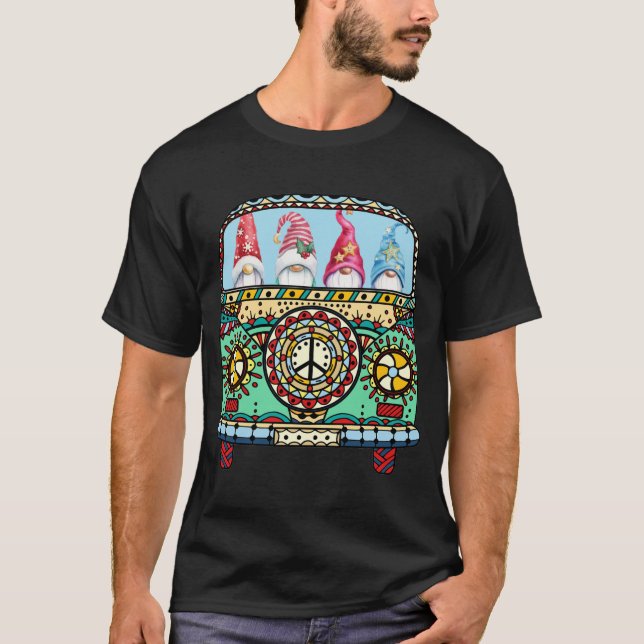 Funny hippie gnomes fliegen Frieden Camping van ca T-Shirt (Vorderseite)
