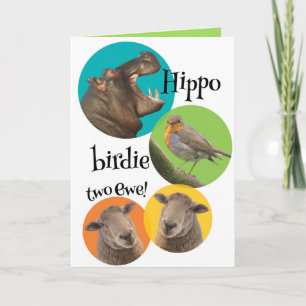 Funny Hippo Birdie Two Ewe Birthday Karte