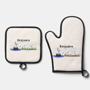 Funny hippo birdie zwei schafe ofenhandschuh & Topflappen-Set
