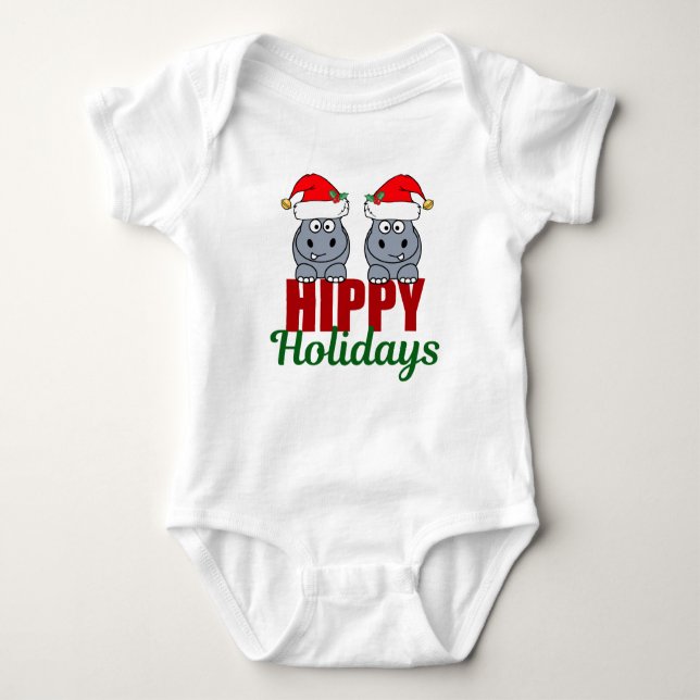 Funny Hippo Christmas Pun Baby Strampler (Vorderseite)