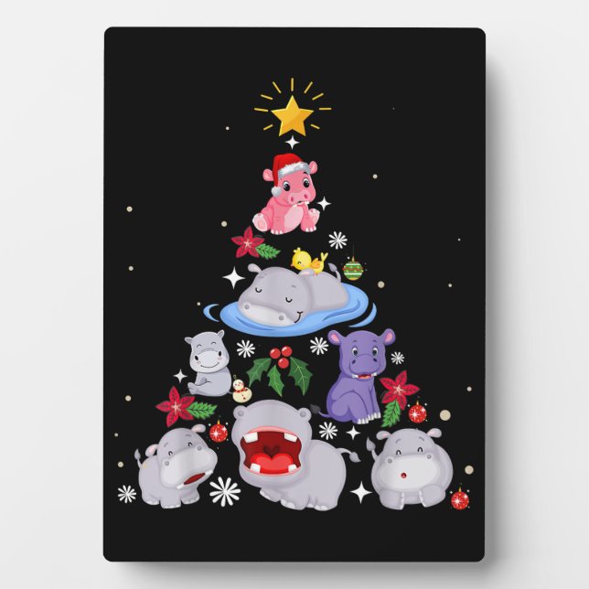 Funny Hippo Christmas Tree | Xmas Hippopotamus Fotoplatte (Vorderseite)