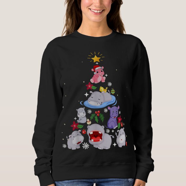 Funny Hippo Christmas Tree | Xmas Hippopotamus Sweatshirt (Vorderseite)
