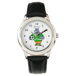 Funny Hippo Fußballspieler Cartoon Illustration Armbanduhr