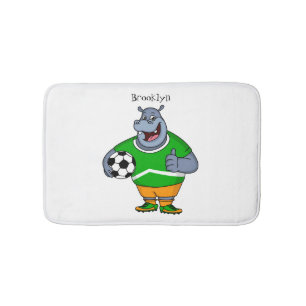Funny Hippo Fußballspieler Cartoon Illustration Badematte