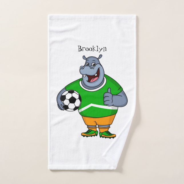 Funny Hippo Fußballspieler Cartoon Illustration Badhandtuch Set (Handtuch)