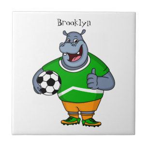 Funny Hippo Fußballspieler Cartoon Illustration Fliese