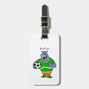 Funny Hippo Fußballspieler Cartoon Illustration Gepäckanhänger