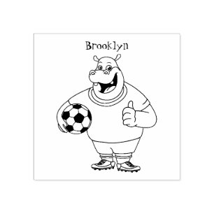 Funny Hippo Fußballspieler Cartoon Illustration Gummistempel