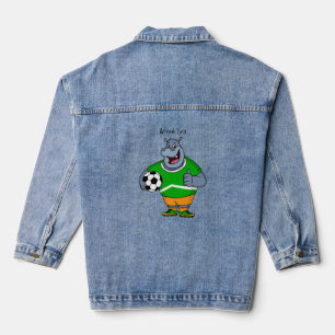 Funny Hippo Fußballspieler Cartoon Illustration Jeansjacke