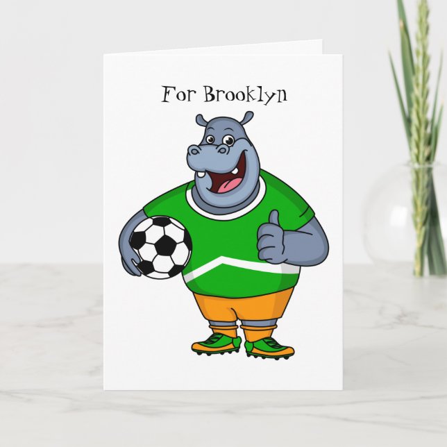 Funny Hippo Fußballspieler Cartoon Illustration Karte (Vorderseite)