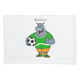 Funny Hippo Fußballspieler Cartoon Illustration Kissenbezug