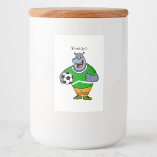 Funny Hippo Fußballspieler Cartoon Illustration Lebensmitteletikett