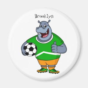 Funny Hippo Fußballspieler Cartoon Illustration Magnet