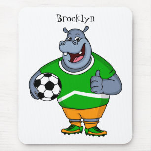 Funny Hippo Fußballspieler Cartoon Illustration Mousepad