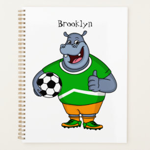 Funny Hippo Fußballspieler Cartoon Illustration Planer