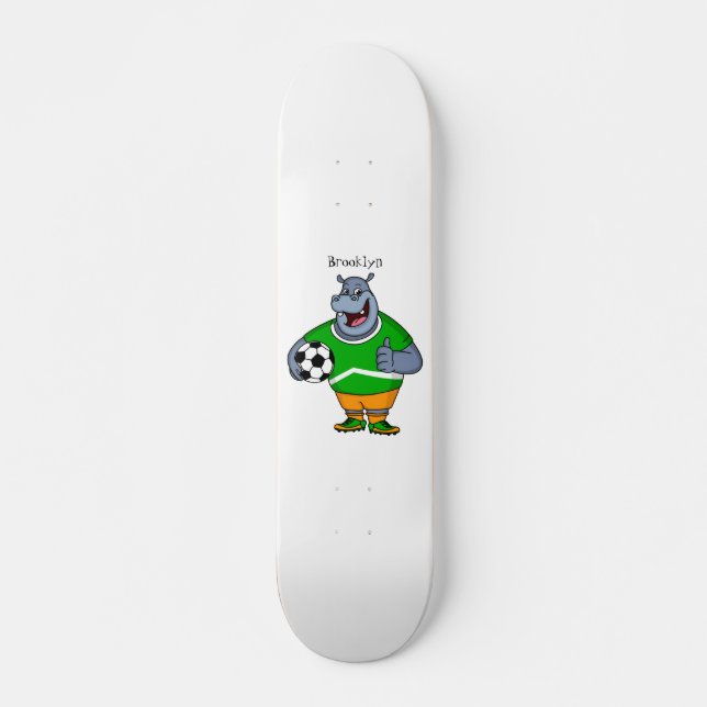 Funny Hippo Fußballspieler Cartoon Illustration Skateboard (Vorne)