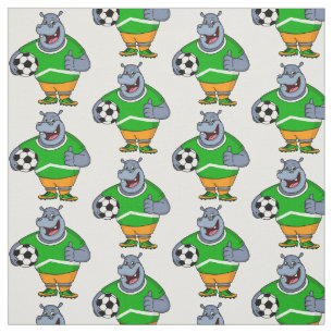 Funny Hippo Fußballspieler Cartoon Illustration Stoff
