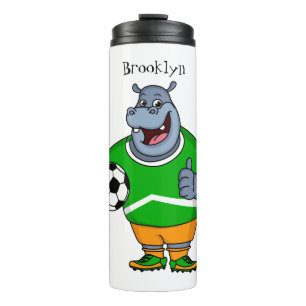 Funny Hippo Fußballspieler Cartoon Illustration Thermosbecher