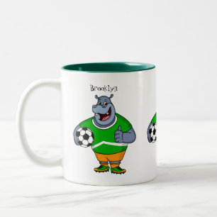 Funny Hippo Fußballspieler Cartoon Illustration Zweifarbige Tasse