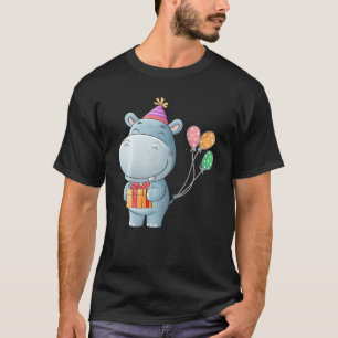 Funny Hippo mit Ballon Süße Tier Liebhaber Birthd T-Shirt
