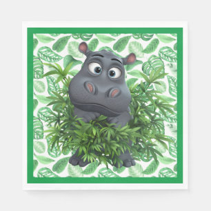 Funny Hippo mit grünem Palm Blätter Papier Napkin Serviette
