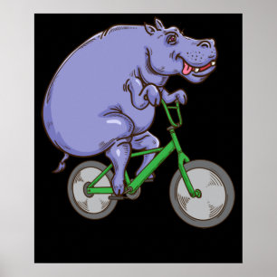 Funny Hippo Reiten Fahrrad Hippopotamus Kinder Hip Poster