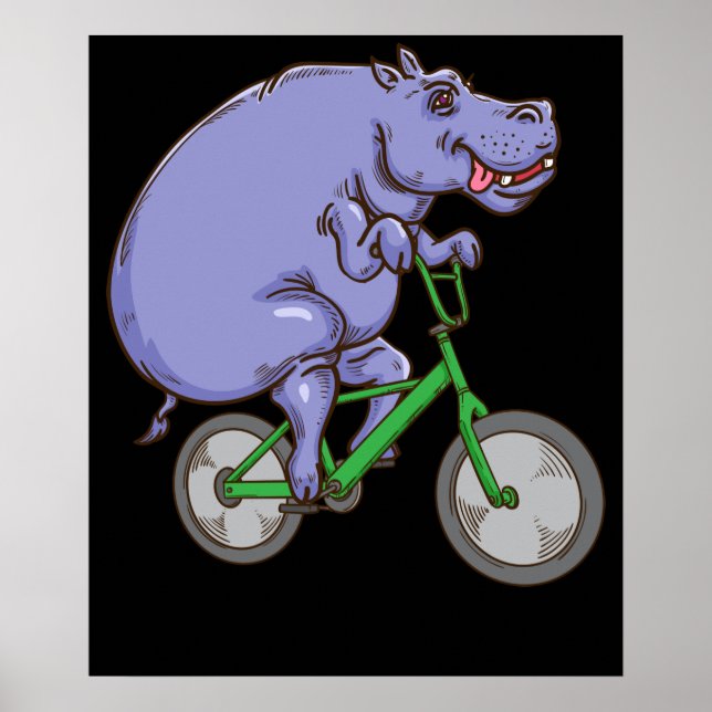 Funny Hippo Reiten Fahrrad Hippopotamus Kinder Hip Poster (Vorne)