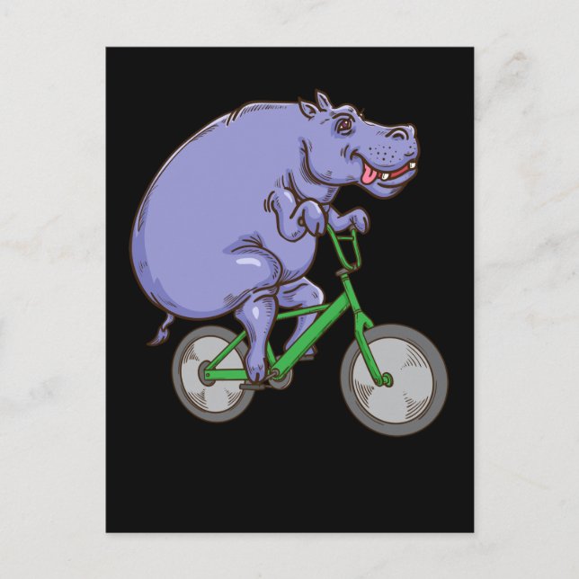 Funny Hippo Reiten Fahrrad Hippopotamus Kinder Hip Postkarte (Vorderseite)