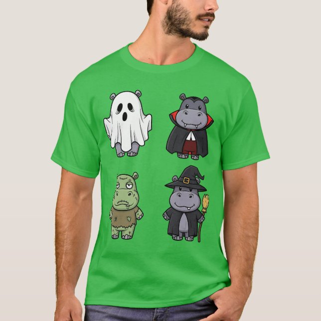 Funny Hippo Spooky Ghost Boo Horror Pumpkin Hippo  T-Shirt (Vorderseite)