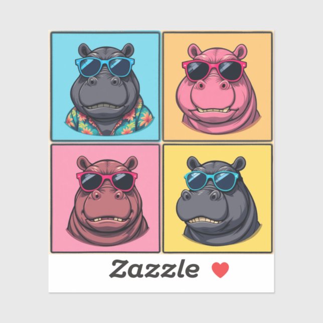 Funny Hippo Sticker Bundle Cool Hippos Pack (Blatt)