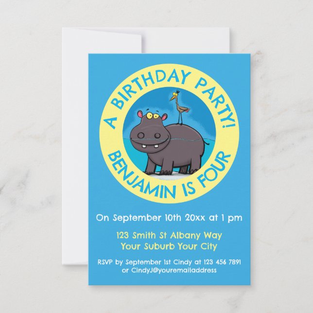 Funny Hippopotamus personalisiert Geburtstag Carto Einladung (Vorderseite)