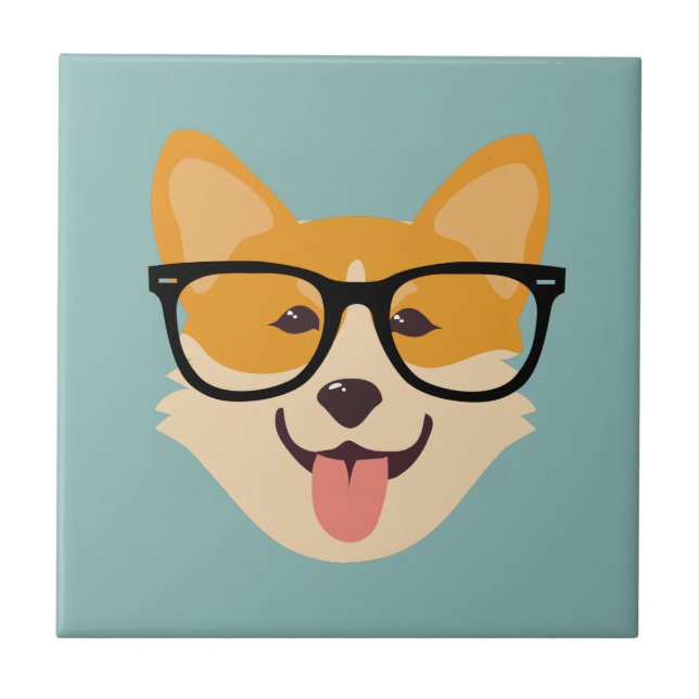 Funny Hipster Corgi Fliese (Vorderseite)