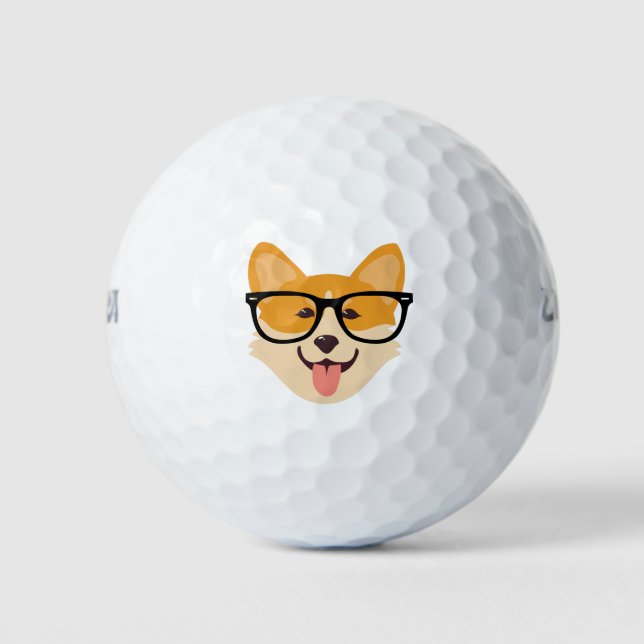 Funny Hipster Corgi Golfball (Vorderseite)