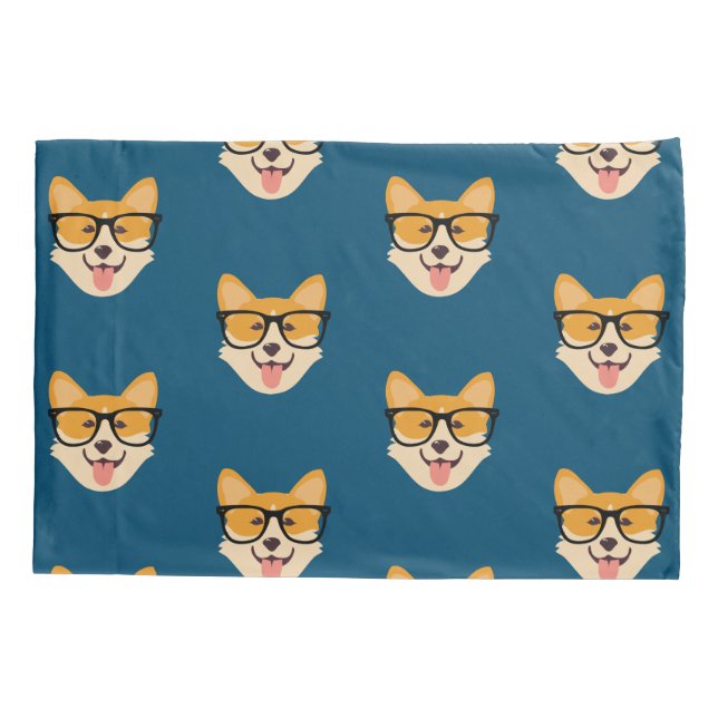 Funny Hipster Corgi Pattern Kissenbezug (Rückseite)