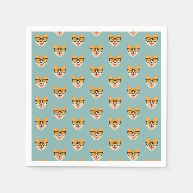 Funny Hipster Corgi Pattern Serviette (Vorderseite)